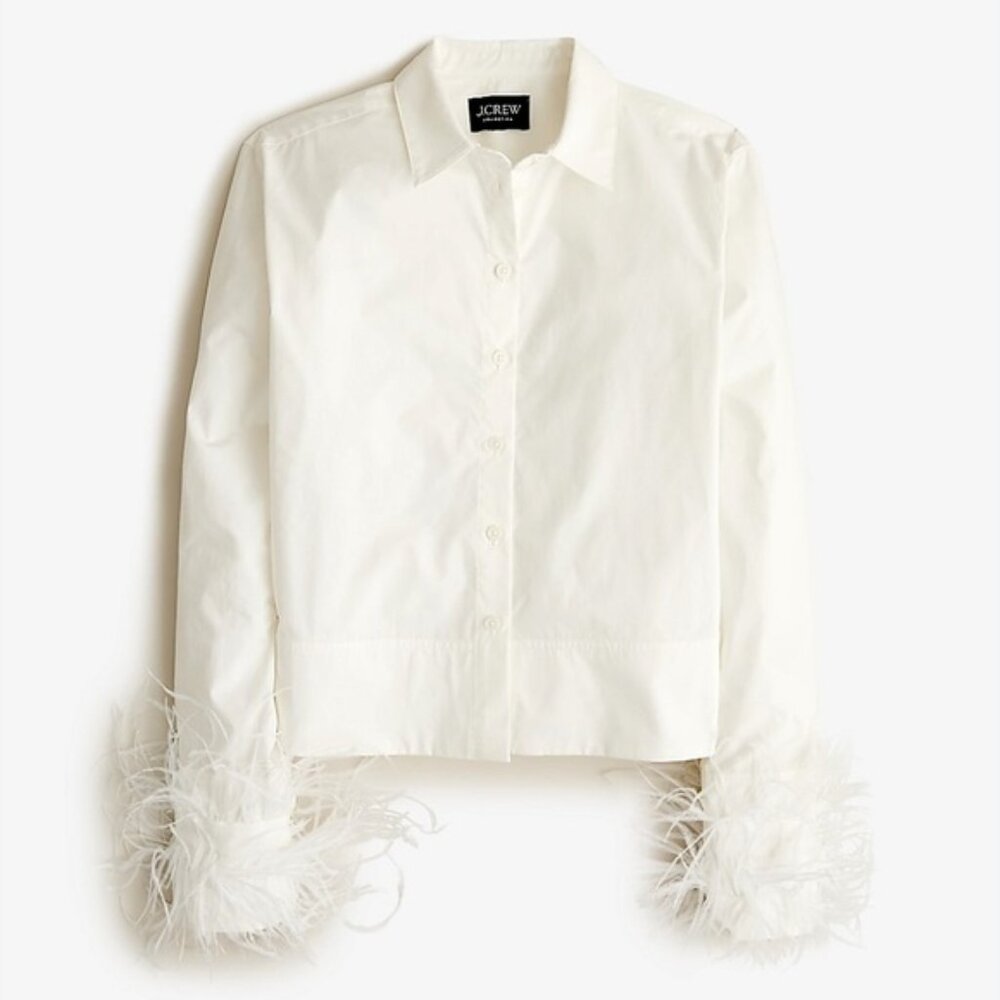J. Crew Collection Cropped Feather-Trim Garçon Shirt